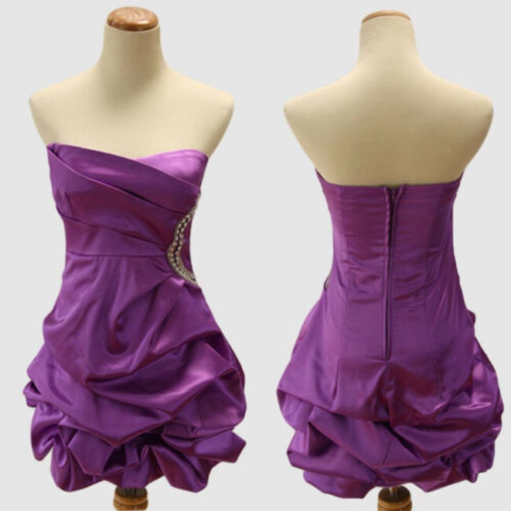 NWT Teeze Me Purple Short Prom Formal Dress Strapless Fit & Flare Beaded Juniors